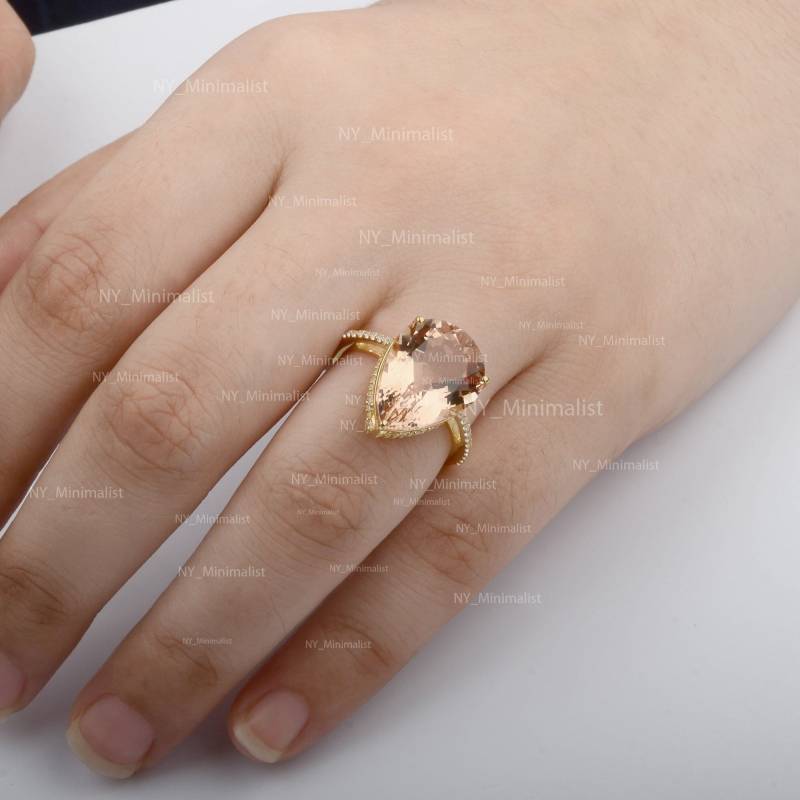 Aaa Echte Birne Morganit Verlobungsring in Solidem 14K Gelbgold Echter Diamant Cocktail Ring Handgemachter Einzigartiger Schmuck Zertifiziertes von nyminimalist