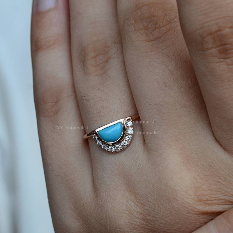 Art Deco Dornröschen Türkis Diamant Ring 14K Gelbgold von nyminimalist