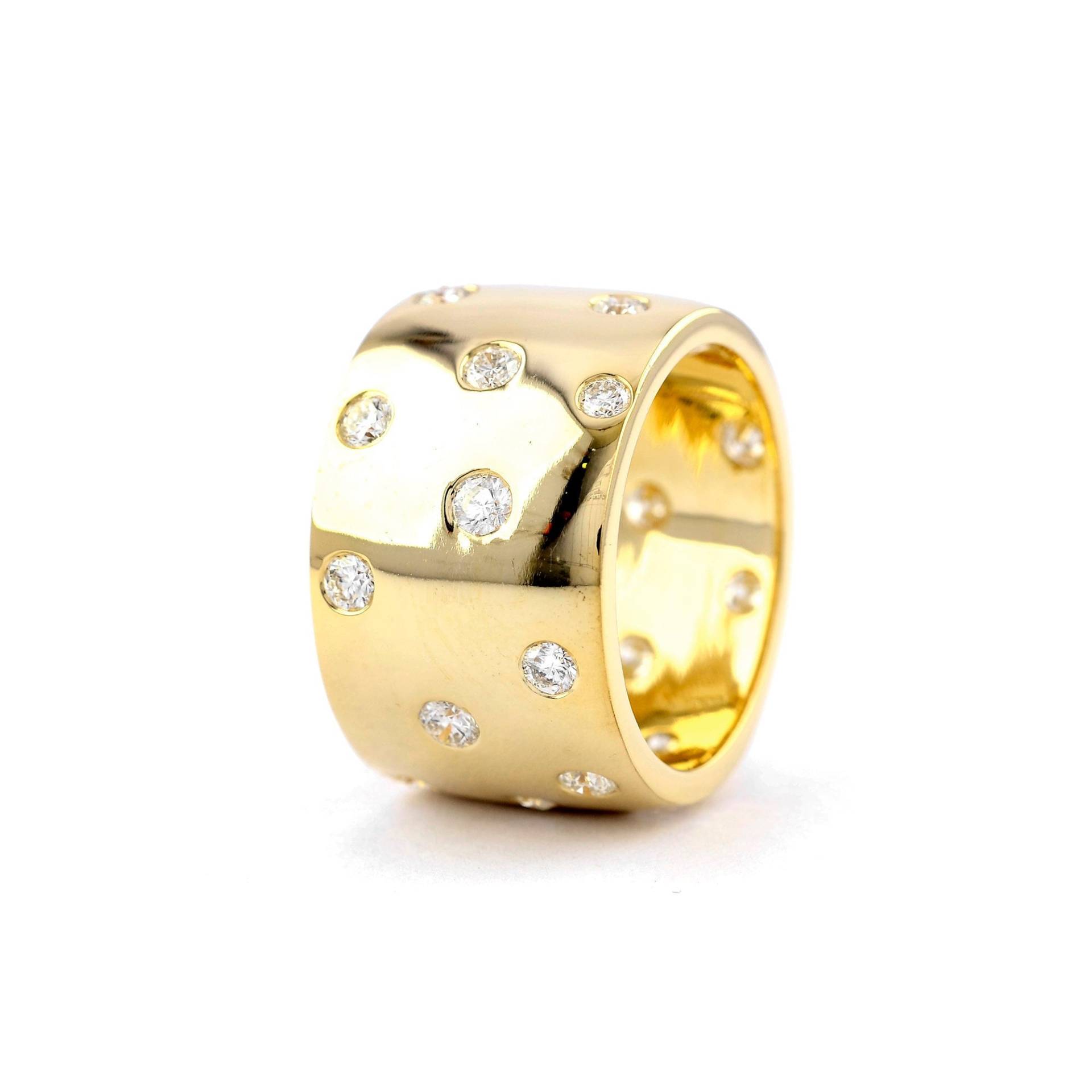 Breite Bandring Massiv 18K Gelbgold Natürliche Si Klarheit G H Farbe Flush Set Diamant Ehering Ring Ny Minimalist Zertifizierter Schmuck von nyminimalist