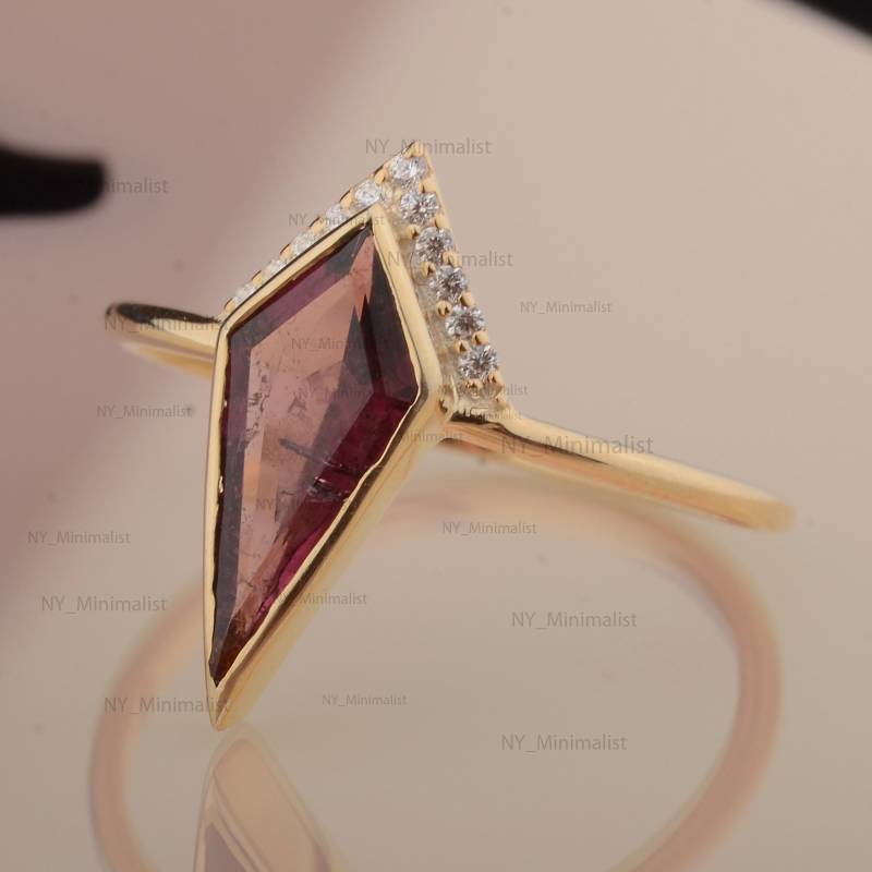 Echte Drachen Form Rosa Turmalin Und Diamant Statement Ring in Solidem 14K Gelbgold Hochzeit Verlobungsring Feinen Schmuck Geschenk von nyminimalist