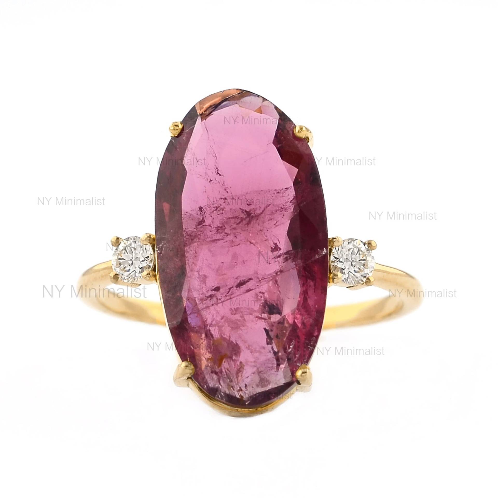 Echter Pink Turmalin Si G-H Diamant Statement Ring 4.5 Ct. Große Oval Massiv 14K Gelbgold Feine Hochzeit Verlobung Schmuck Besonderes Geschenk von nyminimalist