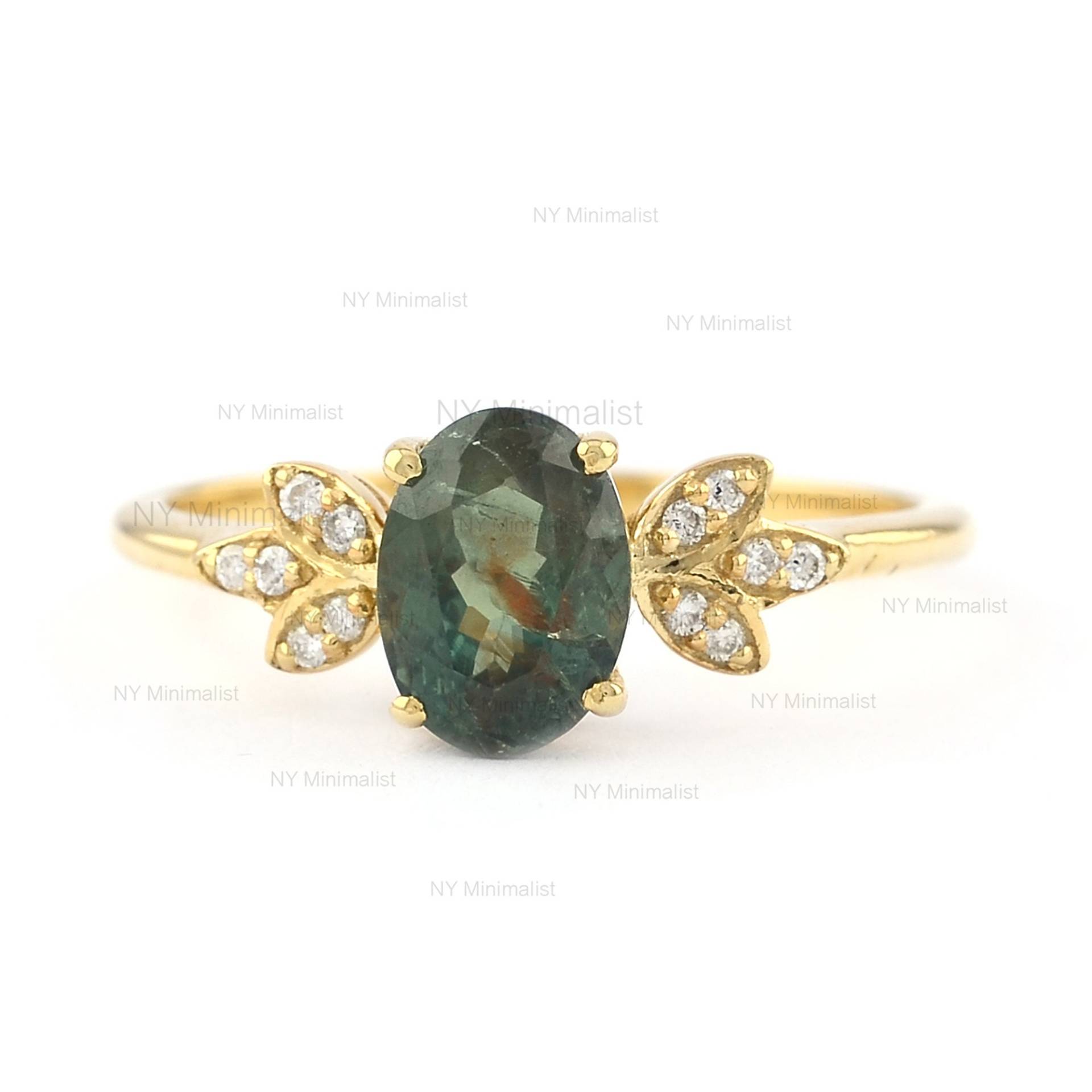 Echter Alexandrit Ring/Seltener Diamant 18K Gold Blattring Juni Birthstone Jubiläumsgeschenk von nyminimalist