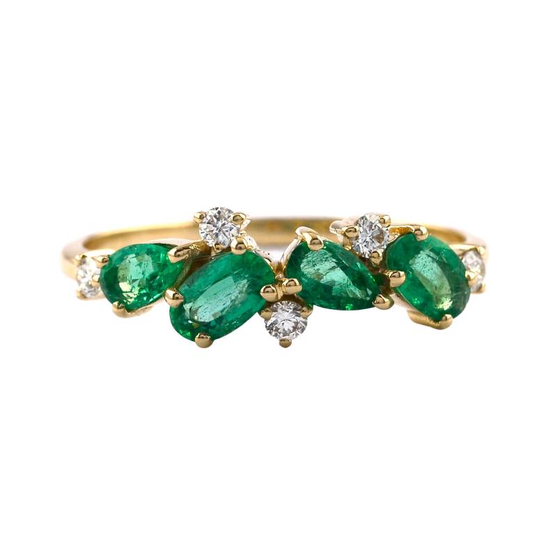 Echter Sambia Smaragd Edelstein Si G-H Diamant Cluster Ring 14K Gelbgold Handgemachter Hochzeit Verlobungsring Ny Minimalist Schmuck von nyminimalist