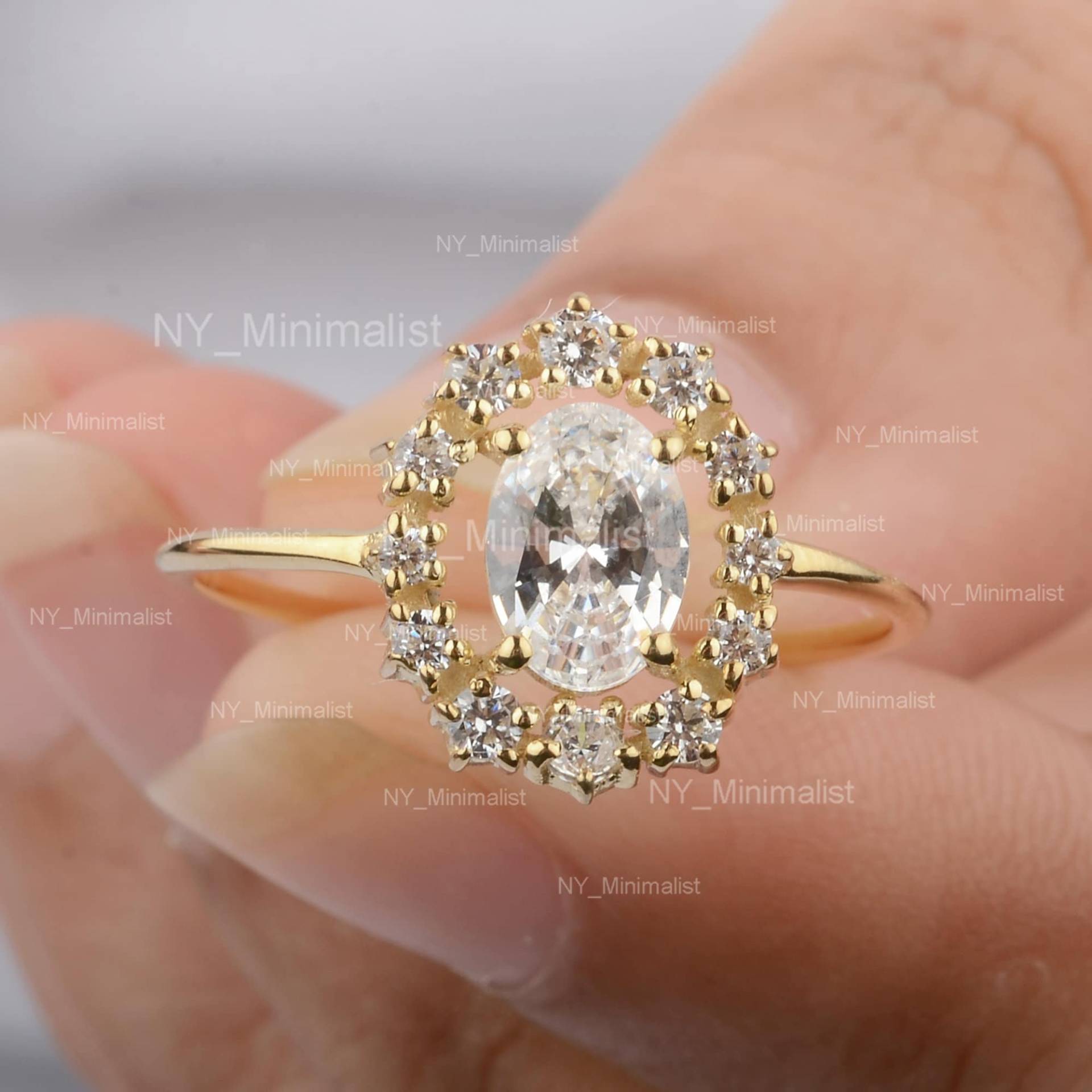 Echter Si Clarity G-H Color Diamant Cluster Solitär Ring 18K Gelbgold Handgemachter Feiner Ny Minimalist Zertifizierter Blumenschmuck von nyminimalist