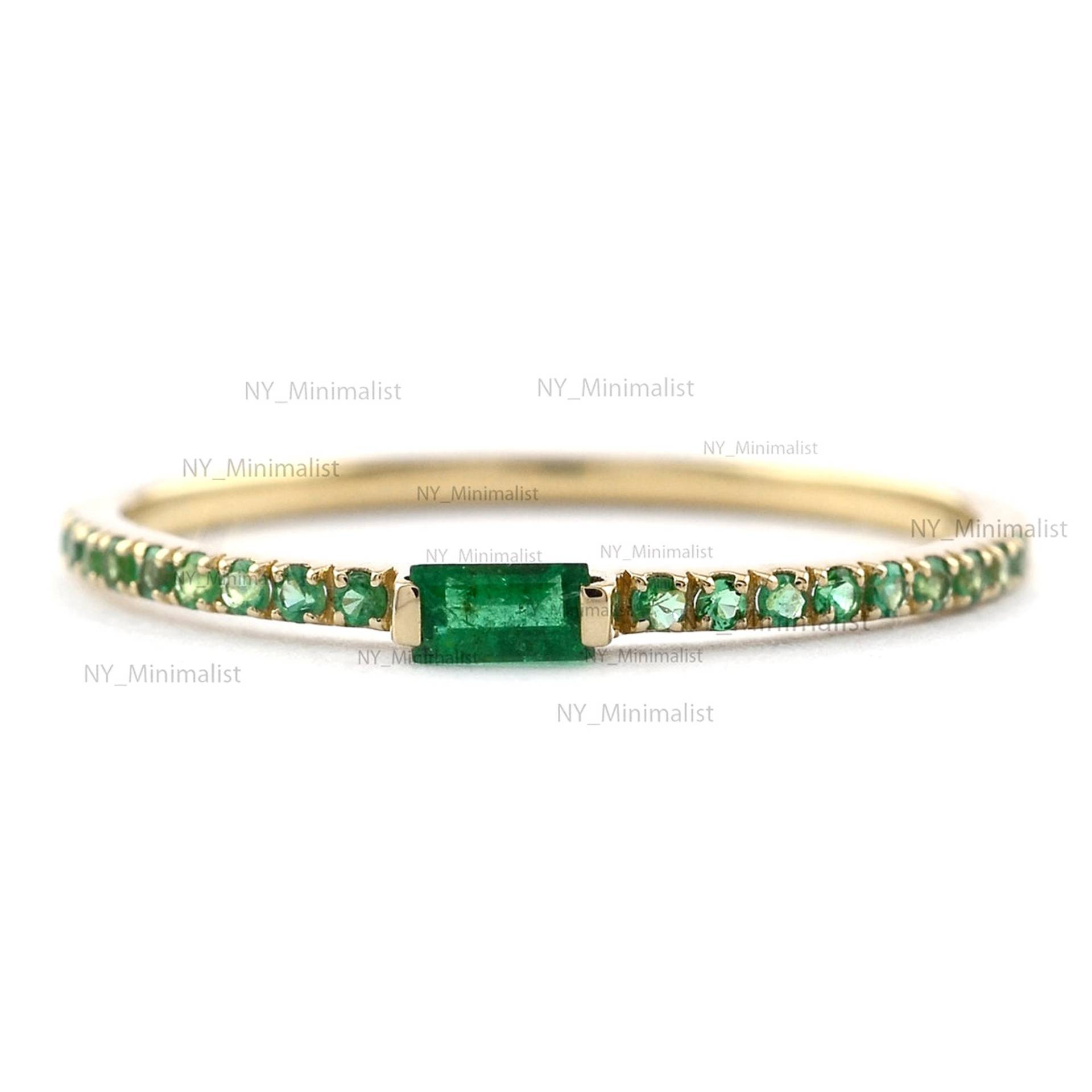 Echtes Baguette Sambia Smaragd Edelstein Ewigkeit Bandring Solid 14K Gelbgold Jubiläum Versprechen Ring Mai Birthstone Schmuck von nyminimalist