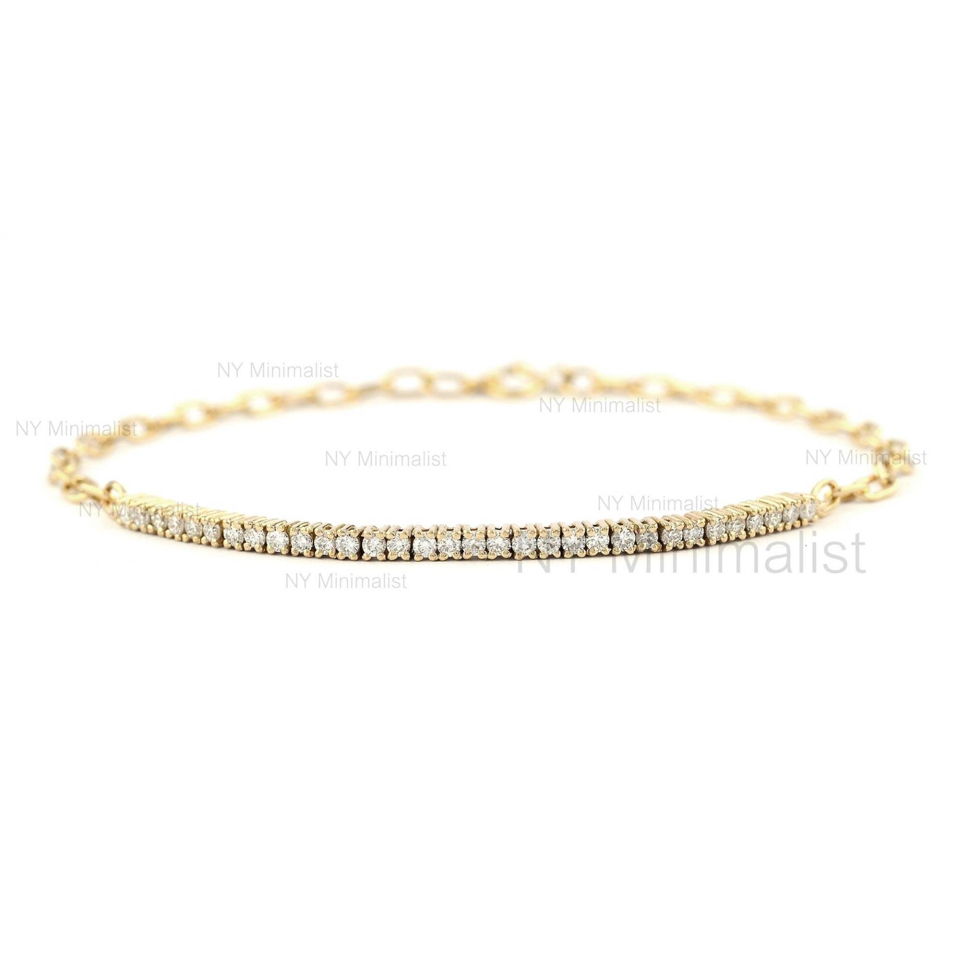 Halb Büroklammer Tennis Armband Massiv 14K Gelbgold Echt 0, 55 Ct. Pave Diamant Ny Minimalist Schmuck Jahrestag Geschenk von nyminimalist