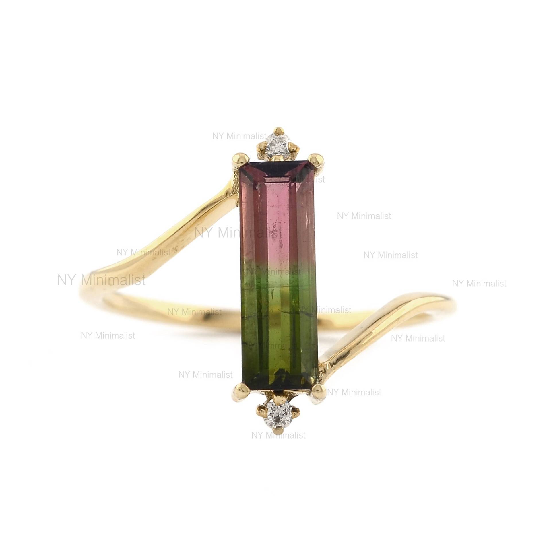 Natürliche Baguette Cocktail Wassermelone Turmalin Edelstein Diamant Wrap Ring Solid 14K Gelbgold-Bypass-Schaft-Ring-Zertifiziert Schmuck Natürliche Baguette Cocktail Wassermelone Turmalin Edelstein Diamant Wrap Ring Solid 14K Gelbgold-Bypass-Schaft-Ring-Zertifiziert Schmuck von nyminimalist