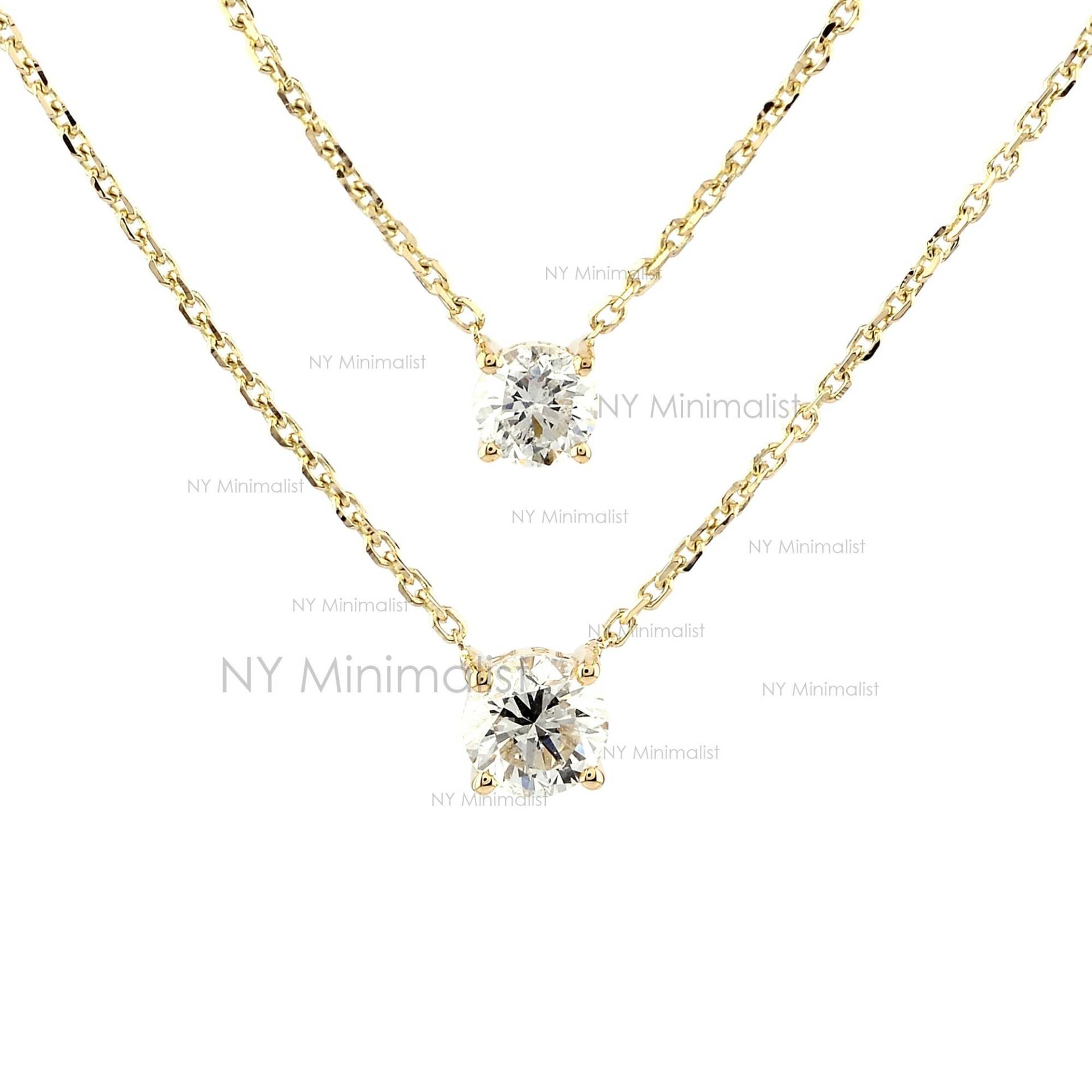 Natürliche Diamant-Halskette, Diamant-Solitär-Halskette, 18K Gold-Diamant-Halskette, 4-Zacken-Diamant-Halskette, Zertifizierter Diamant, Geschenk von nyminimalist