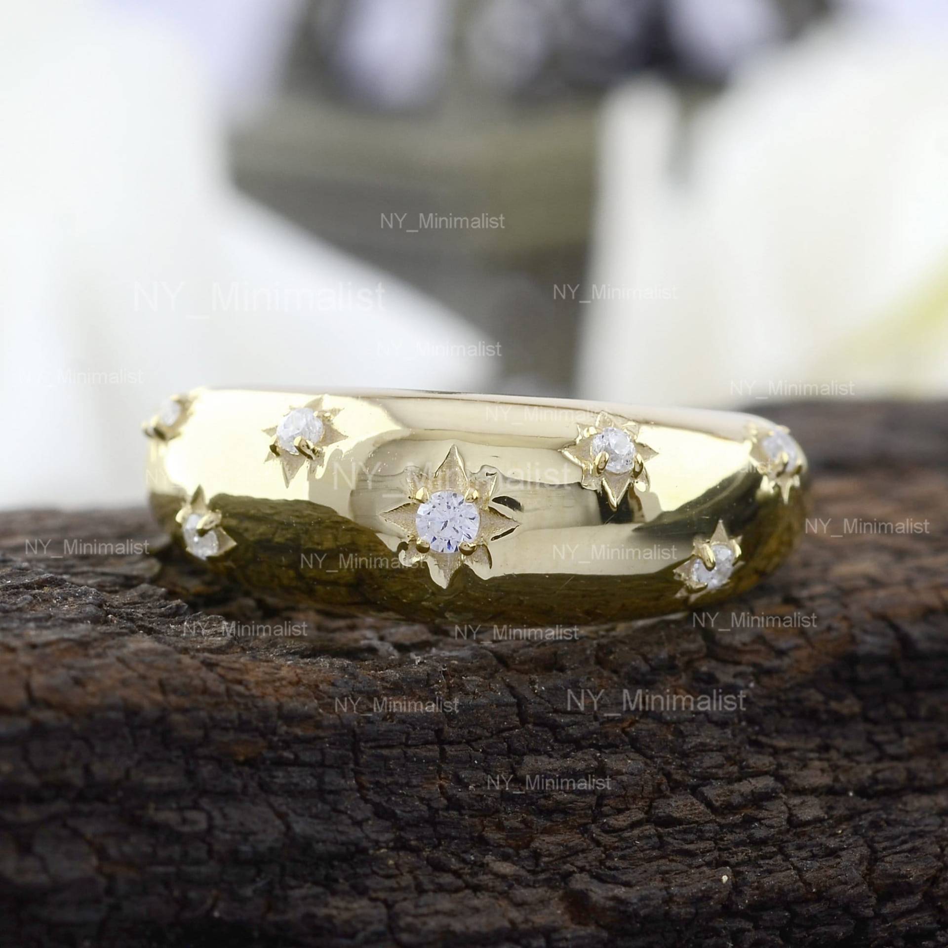 Natürlicher Diamant Solid 14K Gelbgold Star Dome Ring Handgemachte Feine Mutige Erklärung Kuppelring Feines Zartes Schmuckgeschenk Für Sie von nyminimalist