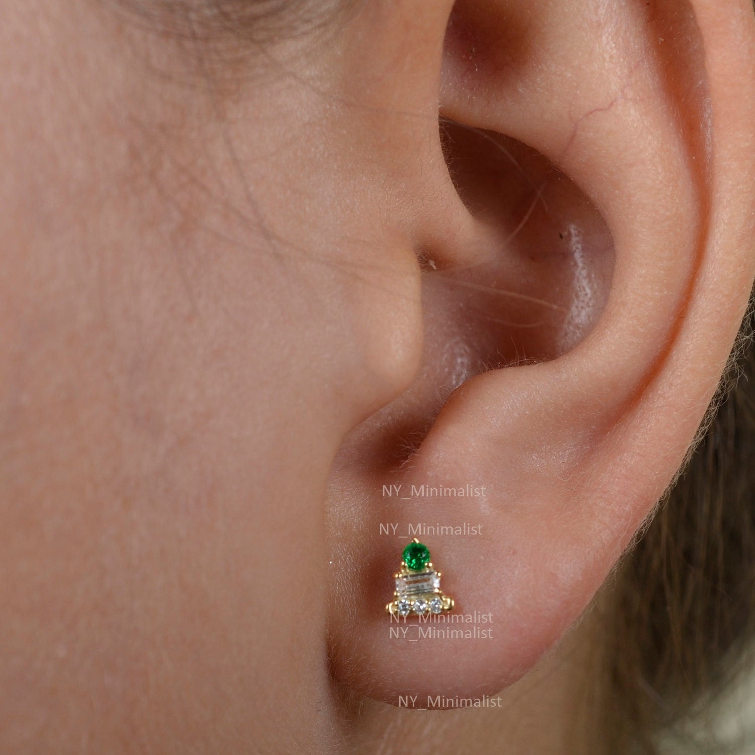 Smaragd Diamant Ohrstecker 14K Gelbgold Baguette Schmuck von nyminimalist