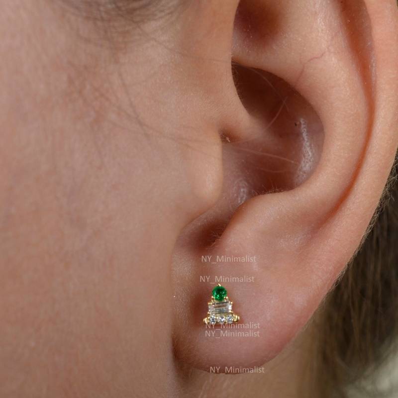 Smaragd Diamant Ohrstecker 14K Gelbgold Baguette Schmuck von nyminimalist