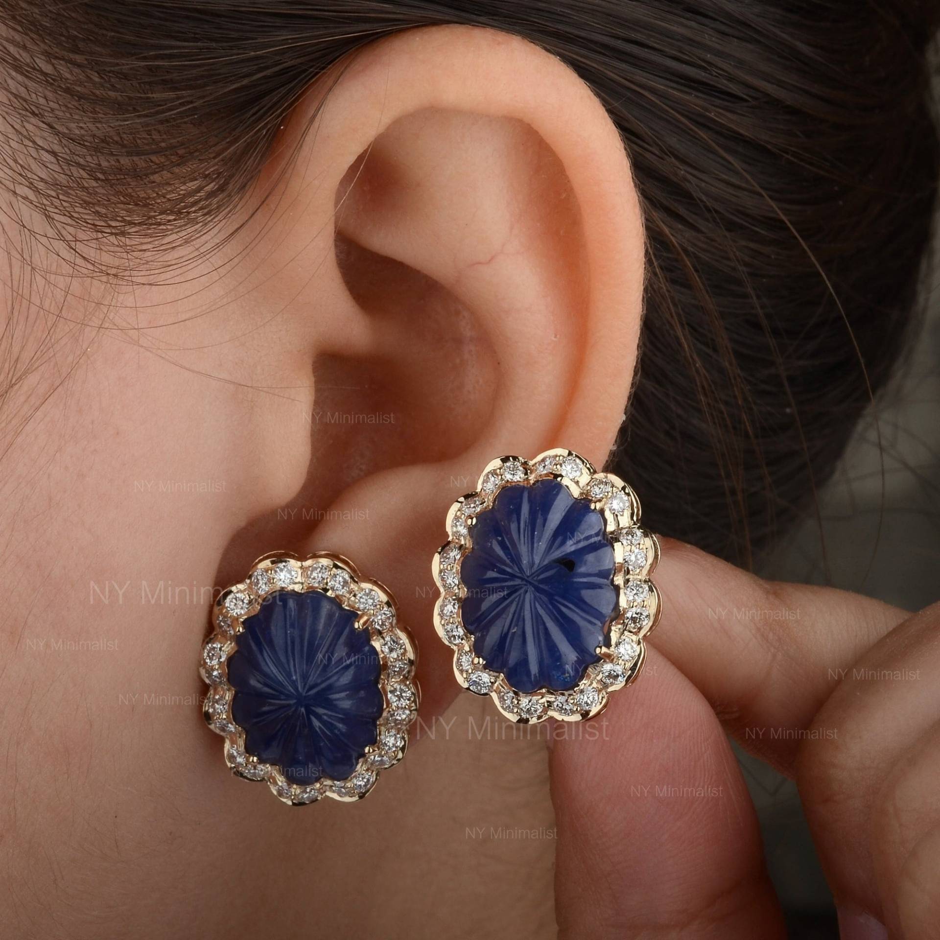 Zertifizierte Echte 15, 90 Ct Brahma Minen Unbehitzte Blauer Saphir Edelstein Diamant Ohrstecker Solid 18K Gelbgold Blumen Ohrringe Schmuck Zertifizierte Echte 15, 90 Ct Brahma Minen Unbehitzte Blauer Saphir Edelstein Diamant Ohrstecker Solid 18K Gelbgold Blumen Ohrringe Schmuck von nyminimalist