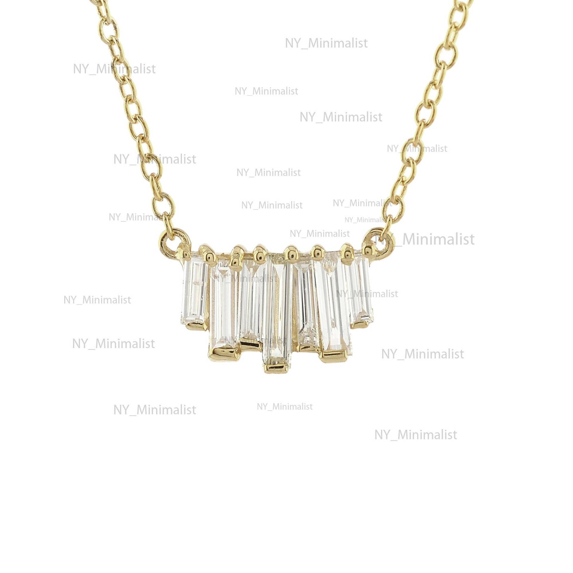 Zertifiziertes Echtes 2.61 Ct. Si Clarity Baguette Diamant Bar Anhänger Halskette 18K Gelbgold Einzigartige Schmuck Geburtstagsgeschenk von nyminimalist