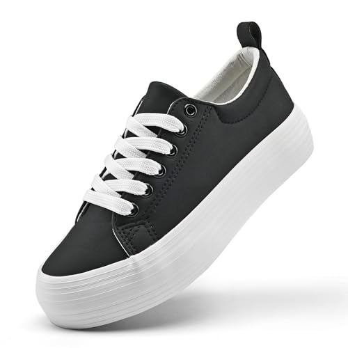 nzzoo Damen High Platform Fashion Sneakers Weiß Atmungsaktiv Schnürschuhe Tennisschuhe Bequem Casual, schwarz mit weiß, 38.5 EU von nzzoo