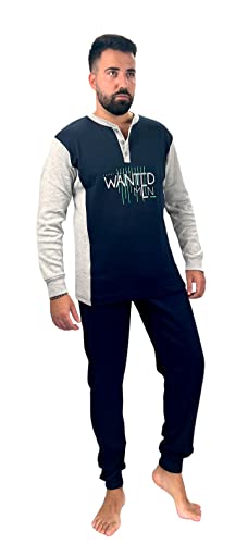 Wanted Schlafanzug für Männer - Purer Winterkomfort aus 100% Baumwoll-Interlock - Normale Passform - Strapazierfähig und warm (M, Modell 1) von o-day