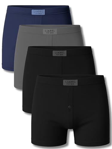 o-day Herren-Boxershorts aus elastischer Baumwolle (4er oder 6er Pack) Boxershorts aus bielastischer Baumwolle – Größen M-XXL, Boxer Knopf - 2 Schwarz 1 Blau 1 Grau, XL von o-day