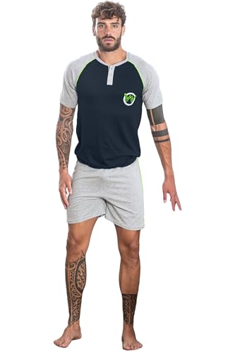 o-day Wanted Schlafanzug Herren kurz Baumwolle 100% - Kurze Hose und T-Shirt Set Herren - Zweiteiler Sommer - Schlafanzug Jungen Leicht, Weich und Atmungsaktiv von o-day