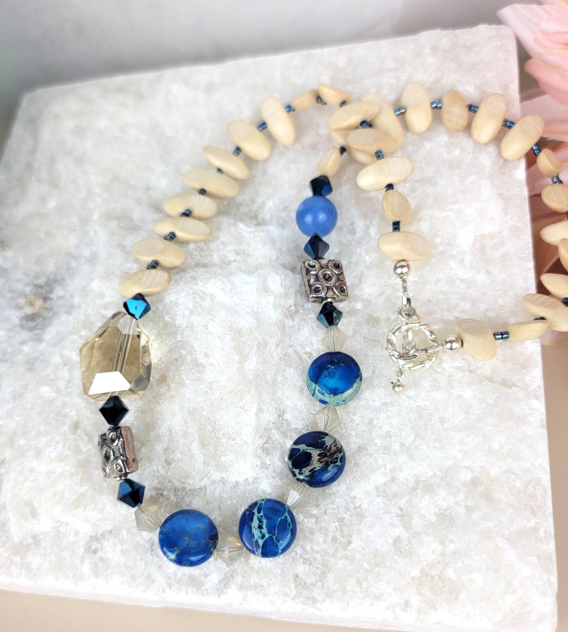 Blaue Impression Jaspis Halskette Citrine, Swarovski Crystal & Sterling Silber Blaue Impression Jaspis Halskette Citrine, Swarovski Crystal & Sterling Silber von o8sis