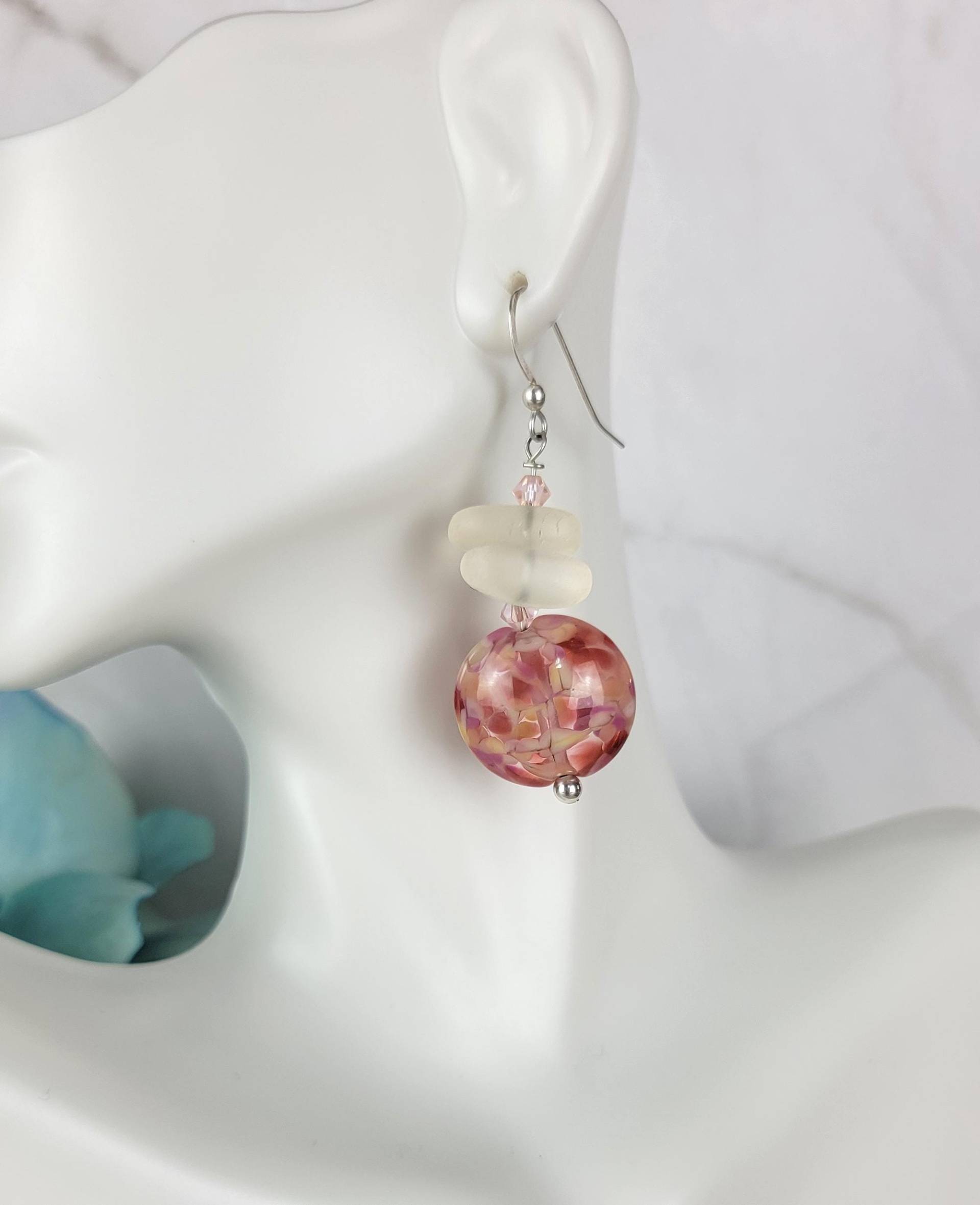 Hortensien Kunst Glas Ohrringe Pfirsich, Rosa, Gelb, Sterling Silber Hortensien Kunst Glas Ohrringe Pfirsich, Rosa, Gelb, Sterling Silber von o8sis