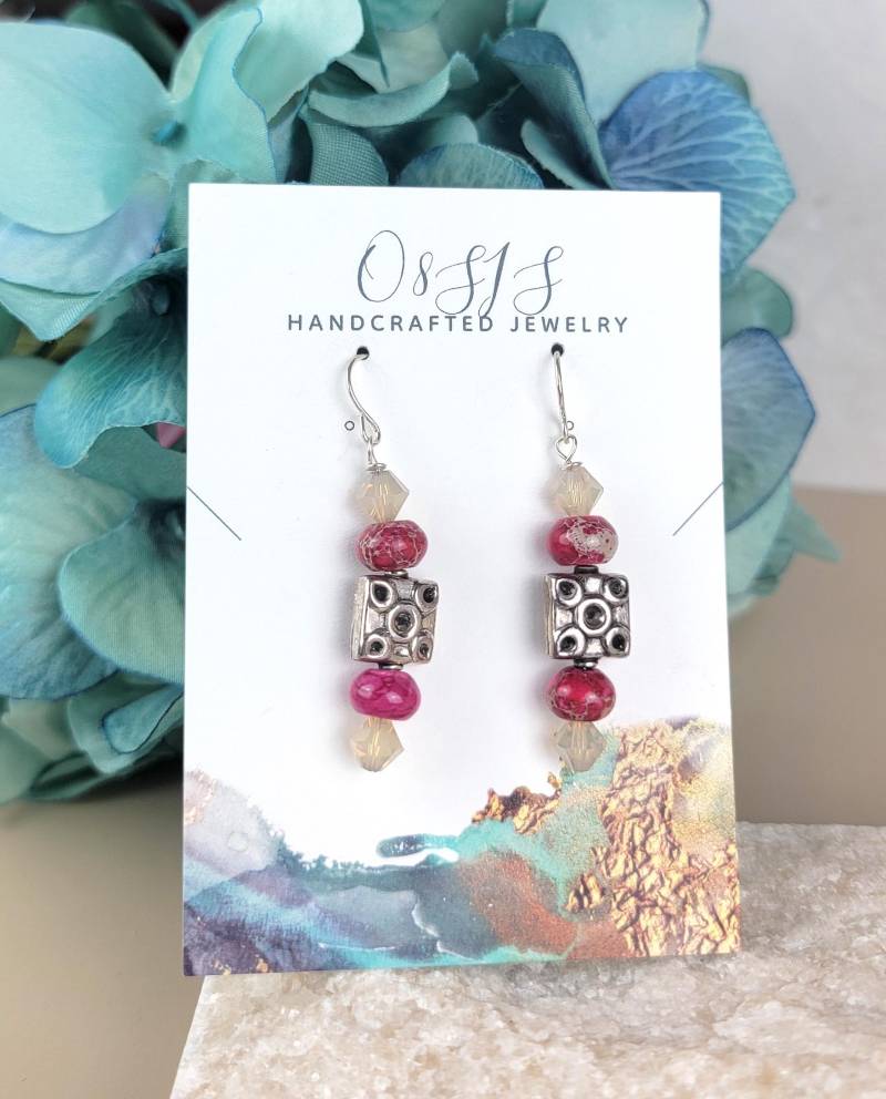 Pink Crazy Lace Achat Ohrringe Sterling Silber Edelstein Anhänger Pink Crazy Lace Achat Ohrringe Sterling Silber Edelstein Anhänger von o8sis