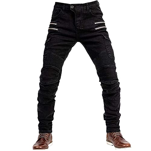 oFzimTo Motorrad-Jeanshose Für Herren, Sturzfeste Jeans Mit Geradem Bein Und 4 Arten Von Schutzausrüstung, Motorradhose Für Motorradrennfahrer (Black,2XL) von oFzimTo