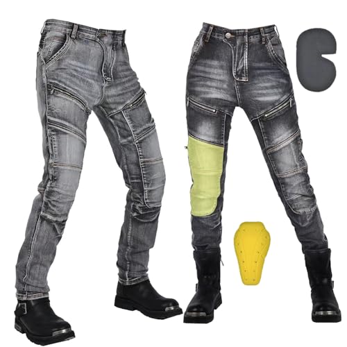 oFzimTo Motorradhose Herren/Damen, Aramid-Gewebe Stretch Jeans Hosen Herren/Damen, Motorrad Hosen mit Protektoren (Schwarz,L) von oFzimTo