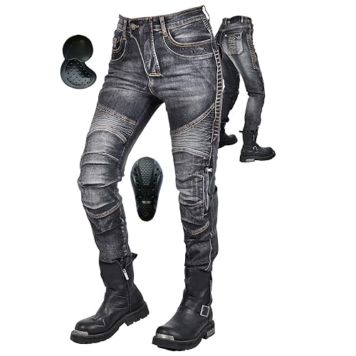 oFzimTo Motorradhose Herren/Damen, Aramid-Gewebe Stretch Jeans Hosen Herren/Damen, Motorrad Hosen mit Protektoren (Schwarz Damen-M03,4XL) von oFzimTo