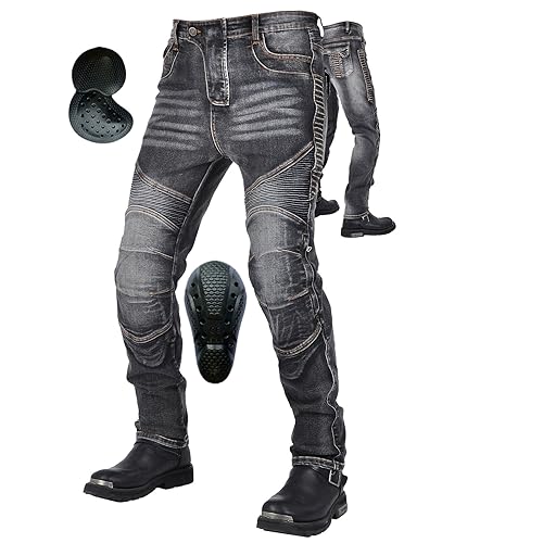 oFzimTo Motorradhose Herren/Damen, Aramid-Gewebe Stretch Jeans Hosen Herren/Damen, Motorrad Hosen mit Protektoren (Schwarz Herren-M03,3XL) von oFzimTo