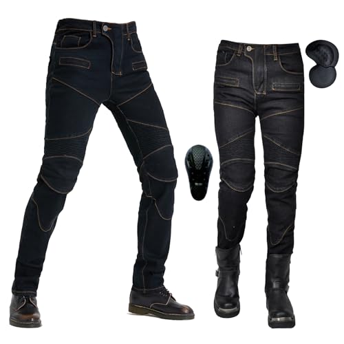 oFzimTo Motorradhose Herren/Damen, Motorrad Jeans mit Protektoren, Stretch Motorradbekleidung (Schwarz,XL) von oFzimTo