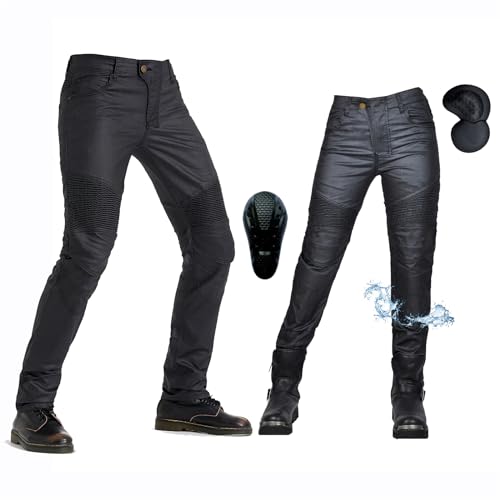 oFzimTo Motorradhose Herren/Damen, wasserdichte Beschichtung Motorrad Jeans mit Protektoren, Winterhose Stretch Motorradbekleidung (Schwarz-A,3XL) von oFzimTo