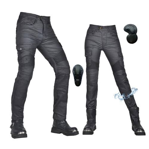 oFzimTo Motorradhose Herren/Damen, wasserdichte Beschichtung Motorrad Jeans mit Protektoren, Winterhose Stretch Motorradbekleidung (Schwarz-B,M) von oFzimTo