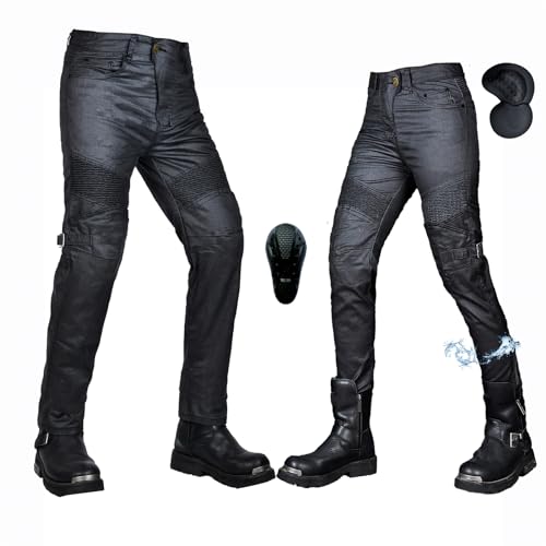 oFzimTo Motorradhose Herren/Damen, wasserdichte Beschichtung Motorrad Jeans mit Protektoren, Winterhose Stretch Motorradbekleidung (Schwarz-C,M) von oFzimTo