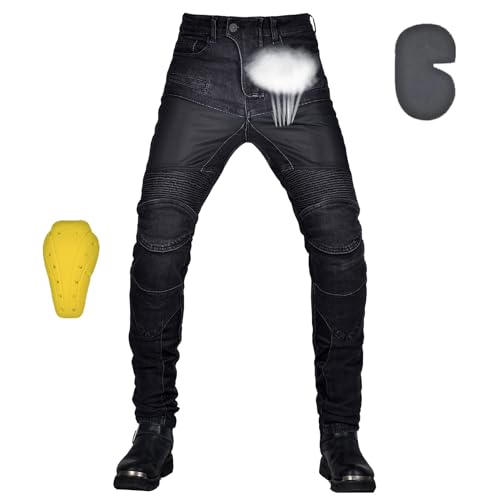 oFzimTo Motorradhose Herren mit Protektoren, Motorrad Jeans Herren, Atmungsaktiv Motorrad Hosen Herren - 4X Schutzausrüstung (Grey-Black,S) von oFzimTo