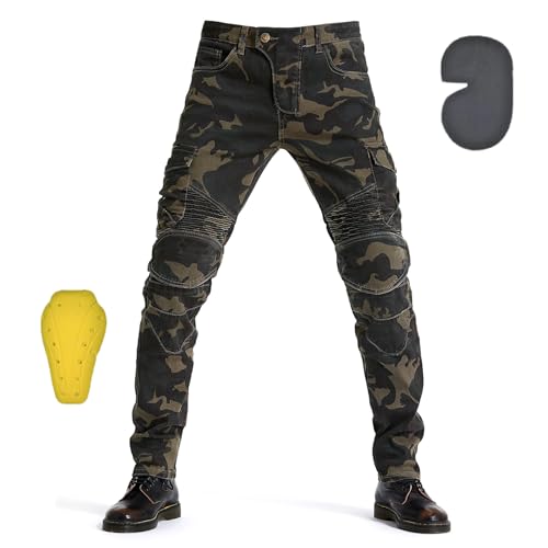 oFzimTo Motorradhose Herren mit Protektoren, Motorrad Jeans Herren, Klassisch Motorrad Hosen Herren, für Winter und Sommer Geeignet (Camouflage,3XL) von oFzimTo