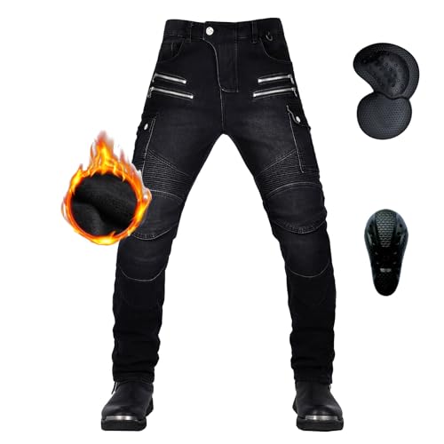 oFzimTo Motorradhose Herren mit Protektoren, Thermohose Herren Winter, Motorrad Thermojeans Herren, Biker Jeans Herren, Stretch-Zweiten Generation Protektoren von oFzimTo