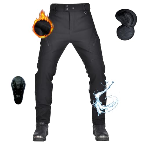 oFzimTo Motorradhose Wasserdicht Herren mit Protektoren, Thermohose Herren Winter, Fleecehose Motorrad Hosen Herren -mit Zweiten Generation Protektoren (Schwarz,3XL) von oFzimTo