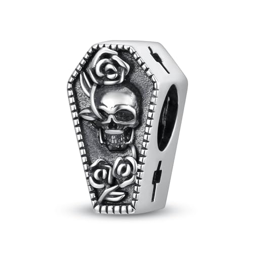 oGoodsunj Halloween-Totenkopf-Charm-Perlen für Armband, Sterlingsilber, Sarg-Skelett-Perle, Gothic-Schmuck, Halloween-Geschenke für Frauen von oGoodsunj