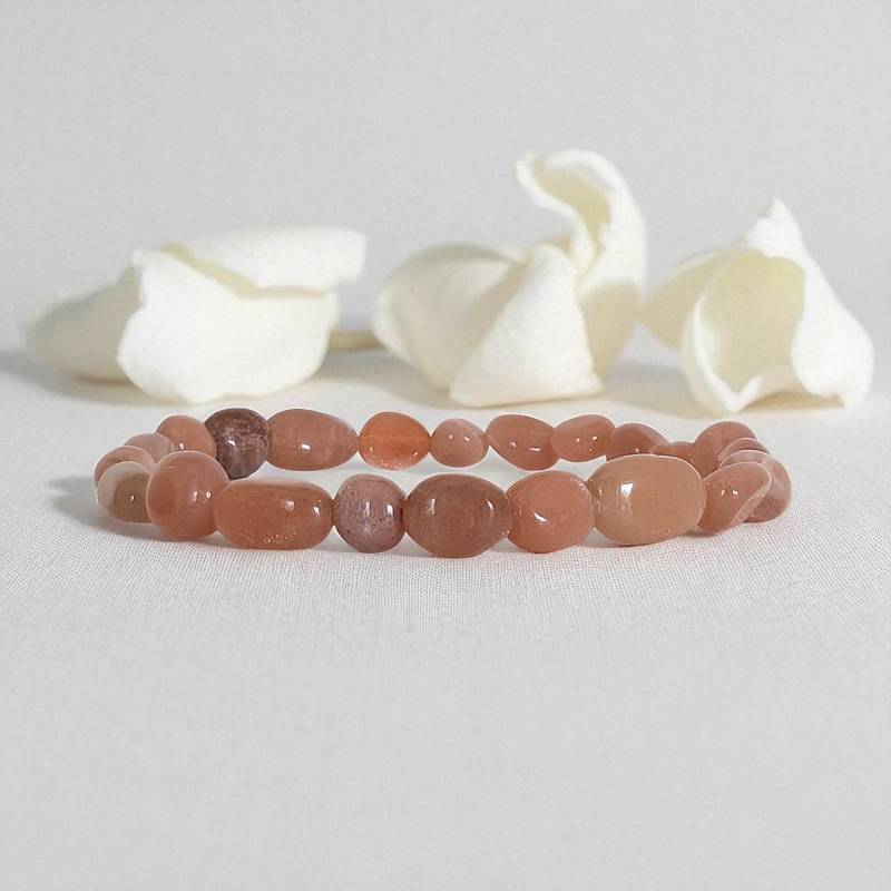 Echtes Hochwertiges Sonnenstein Halbedelstein Armband Damen, 3-6 Mm Steine, Schutzstein Naturstein Heilstein Yoga Edelstein Armbänder von oak7boutique