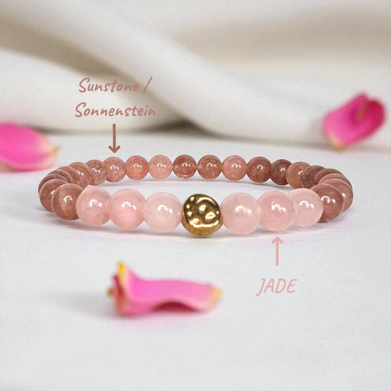 Echtes Hochwertiges Sonnenstein Jade Halbedelstein Armband Damen, 6 Mm Steine, Schutzstein Naturstein Heilstein Yoga Edelstein Armbänder von oak7boutique