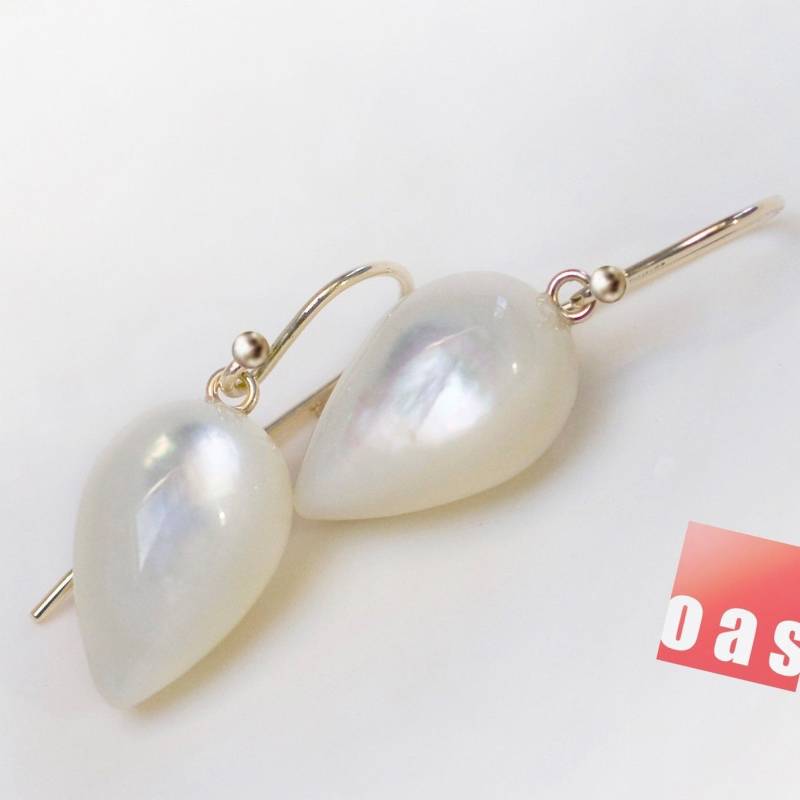 14K Solides Gold Perlmutt Ohrringe 18K, Ohrringe, Mop Spitze Tropfen Braut Solide von oasNewYork