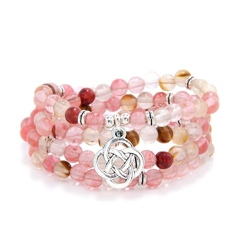 108 Mala Meditation Beads Yoga Armband oder Halskette mit keltischem Knoten Charm (Wassermelonen-Turmalin (Watermelon Tourmaline)) von oasymala