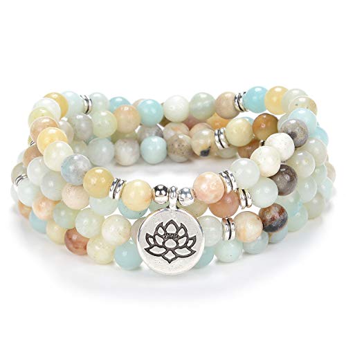 oasymala Chanting Mala Prayer Beads 108 Halsketten-Armband für Meditation mit kleinem Lotusblüten-Anhänger (Amazonit (Amazonite)) von oasymala