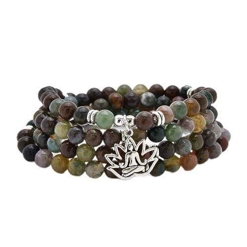 Vielseitige Mala-Halskette mit 108 Steinperlen und Yoga-Anhänger – tragbar als Armband (Indischer Achat (Indian Agate)) von oasymala