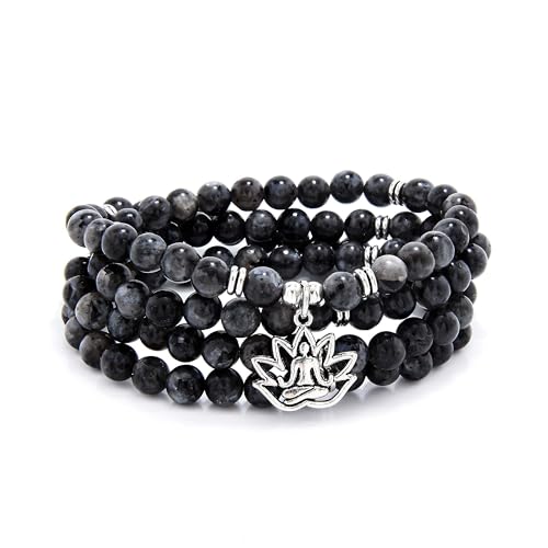 Vielseitige Mala-Halskette mit 108 Steinperlen und Yoga-Anhänger – tragbar als Armband (Labradorit (Labradorite)) von oasymala