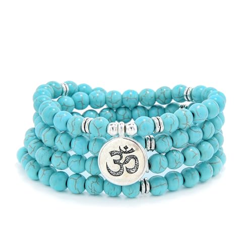 Yoga Symbol Anhänger Charm 108 Mala Beads Meditationsarmband oder Halskette für Männer oder Frauen (Grüner Türkis (Green Turquoise)) von oasymala
