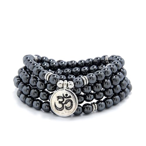 Yoga Symbol Anhänger Charm 108 Mala Beads Meditationsarmband oder Halskette für Männer oder Frauen (Hematit (Hematite)) von oasymala