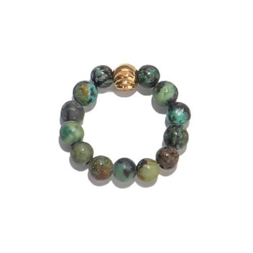 oasymala 4 mm handgefertigter Ring aus Heilsteinperlen mit elastischer dehnbarer Kordel, Einheitsgröße (Afrikanischer Türkis (African Turquoise)) von oasymala