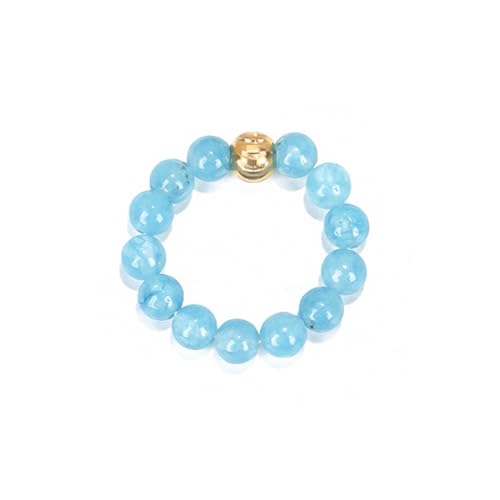 oasymala 4 mm handgefertigter Ring aus Heilsteinperlen mit elastischer dehnbarer Kordel, Einheitsgröße (Aquamarin (Aquamarine)) von oasymala