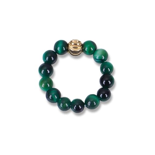 oasymala 4 mm handgefertigter Ring aus Heilsteinperlen mit elastischer dehnbarer Kordel, Einheitsgröße (Grüner Tigerauge (Green Tiger Eye)) von oasymala