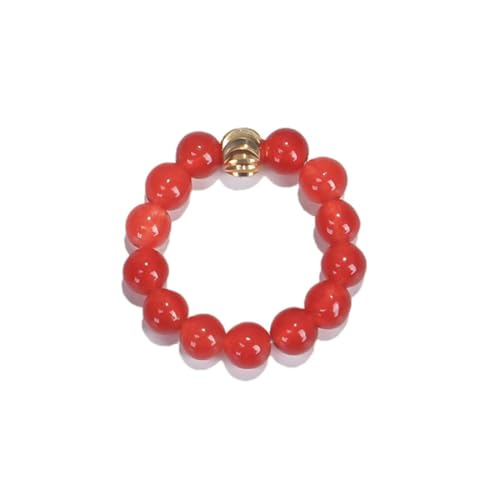 oasymala 4 mm handgefertigter Ring aus Heilsteinperlen mit elastischer dehnbarer Kordel, Einheitsgröße (Roter Achat (Red Agate)) von oasymala